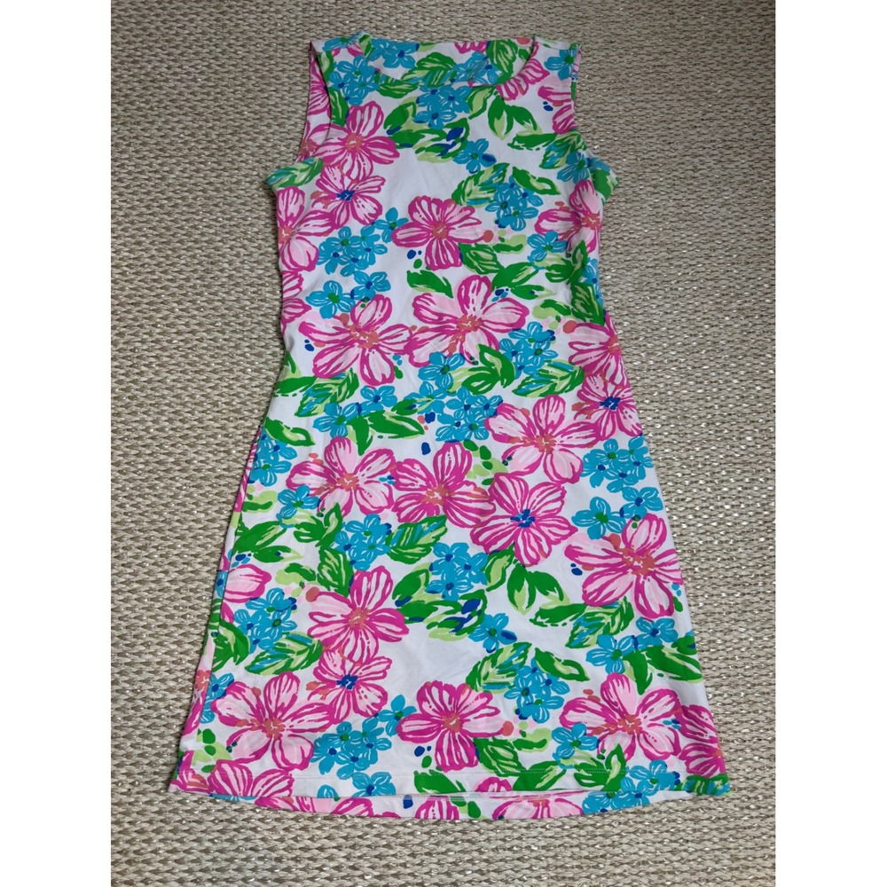 Mahi Gold Womens XS Floral Sleeveless Shift Dress Pink Blue Green Coastal